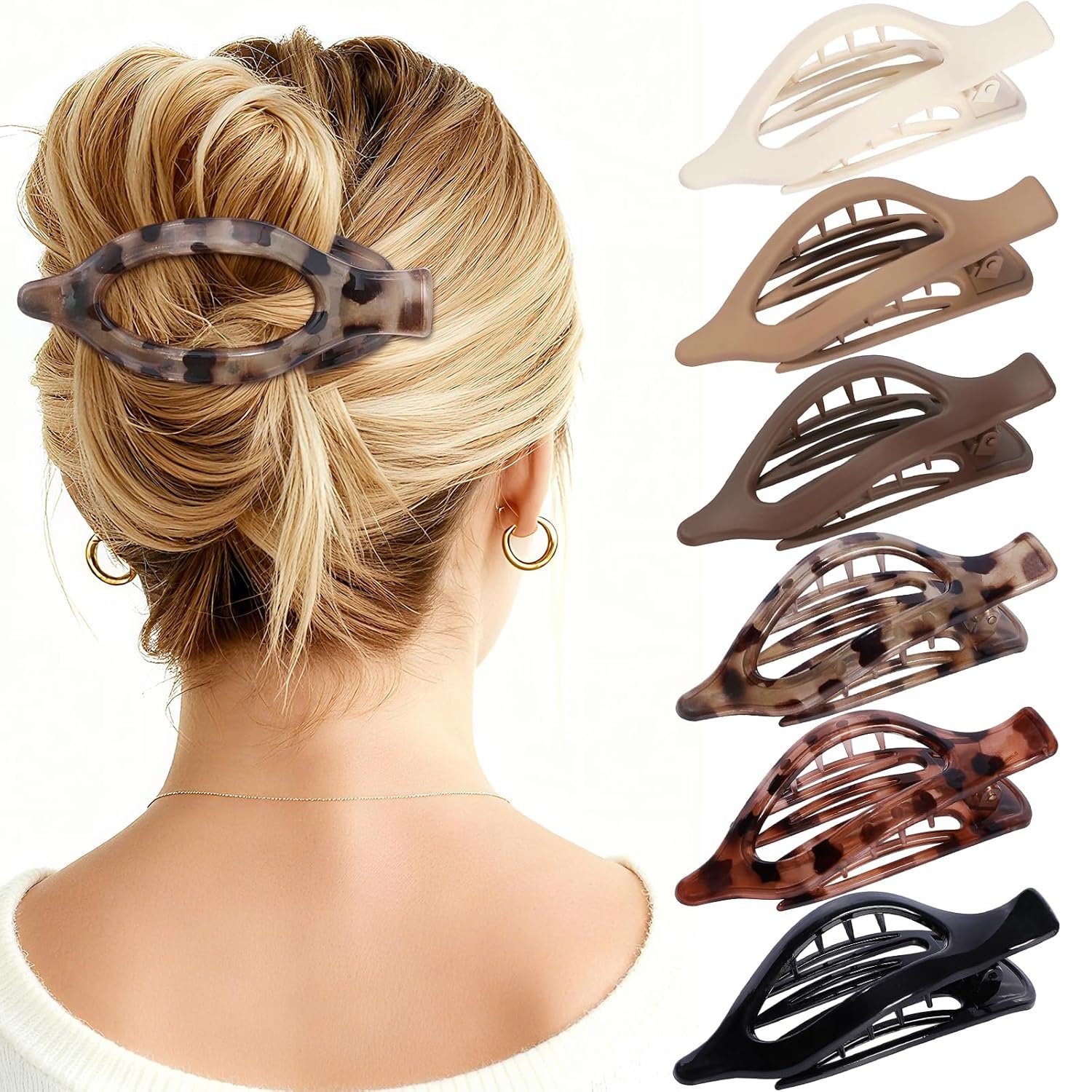 Flat Hair Clips for Women – 6 PCS French Flat Claw Clips Medium Hair Clips for Girls Large Hair Claw Clips for Thick or Thin Hair Strong Hold No Slip Hair Accessories for women (Transparent)