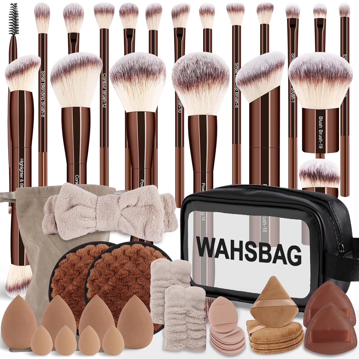 Professional Makeup Brush Set with Travel Case – 44Pcs Multi-Functional Face Makeup Tool Kit Includes Kabuki, Eyeshadow, Concealer, Blush, Bronzer, Foundation Brushes, Powder Puff & Makeup Sponge