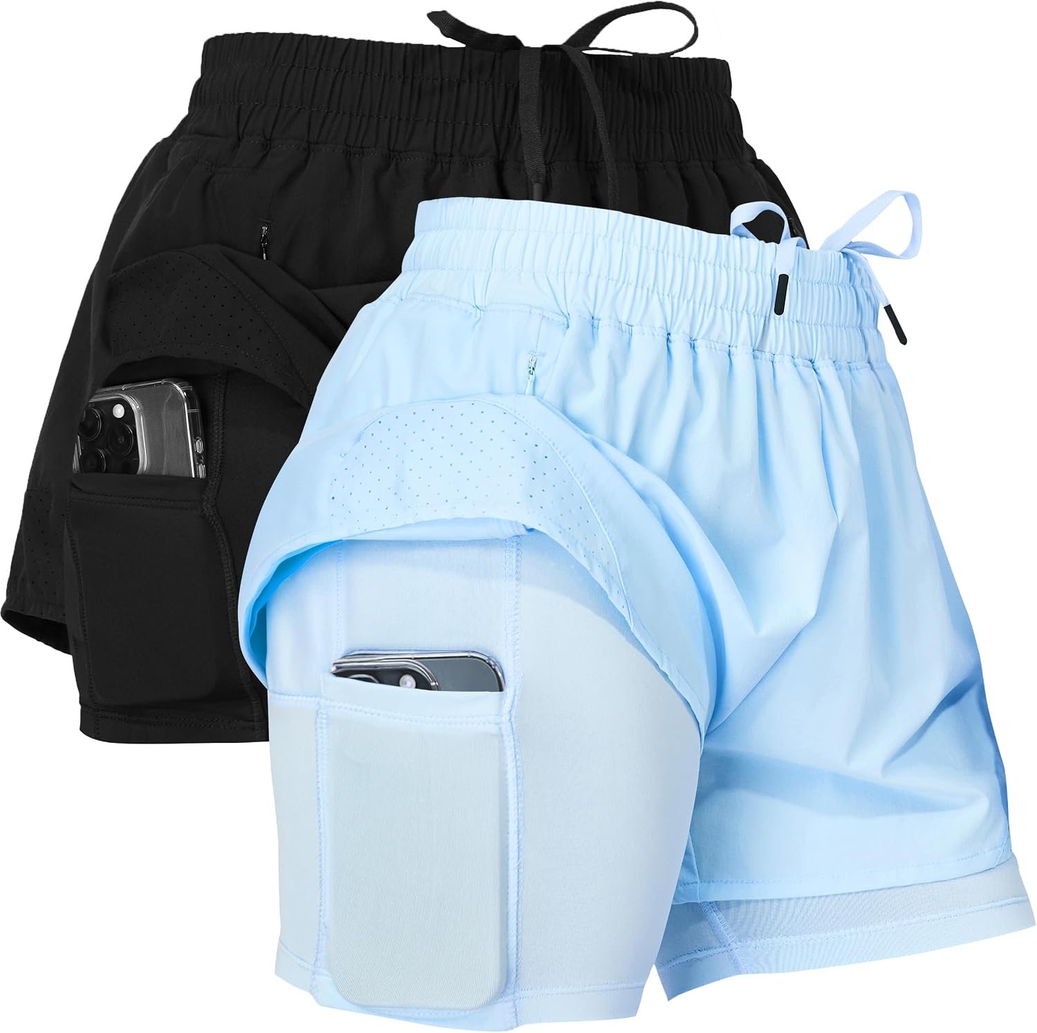 Ultra Performance Womens Running Gym Shorts Women Pack of 2, Nylon Compression Workout Shorts Women with Liner