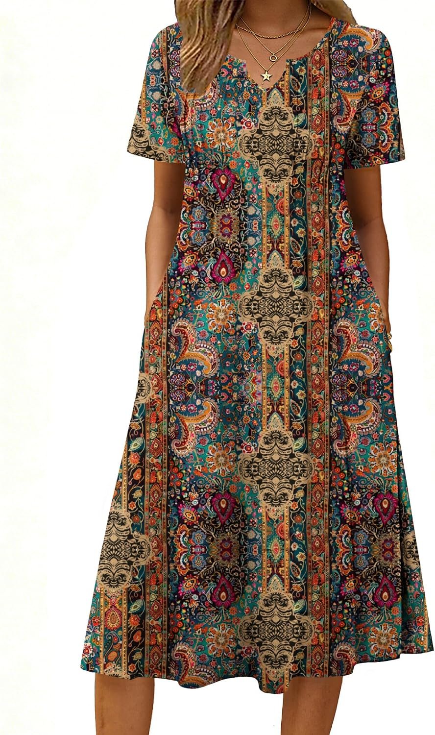 Zeagoo Summer Dresses for Women 2026 Casual Short Sleeve Aline Midi Dress with Pocket Flowy Pleated Tshirt Beach Sundress