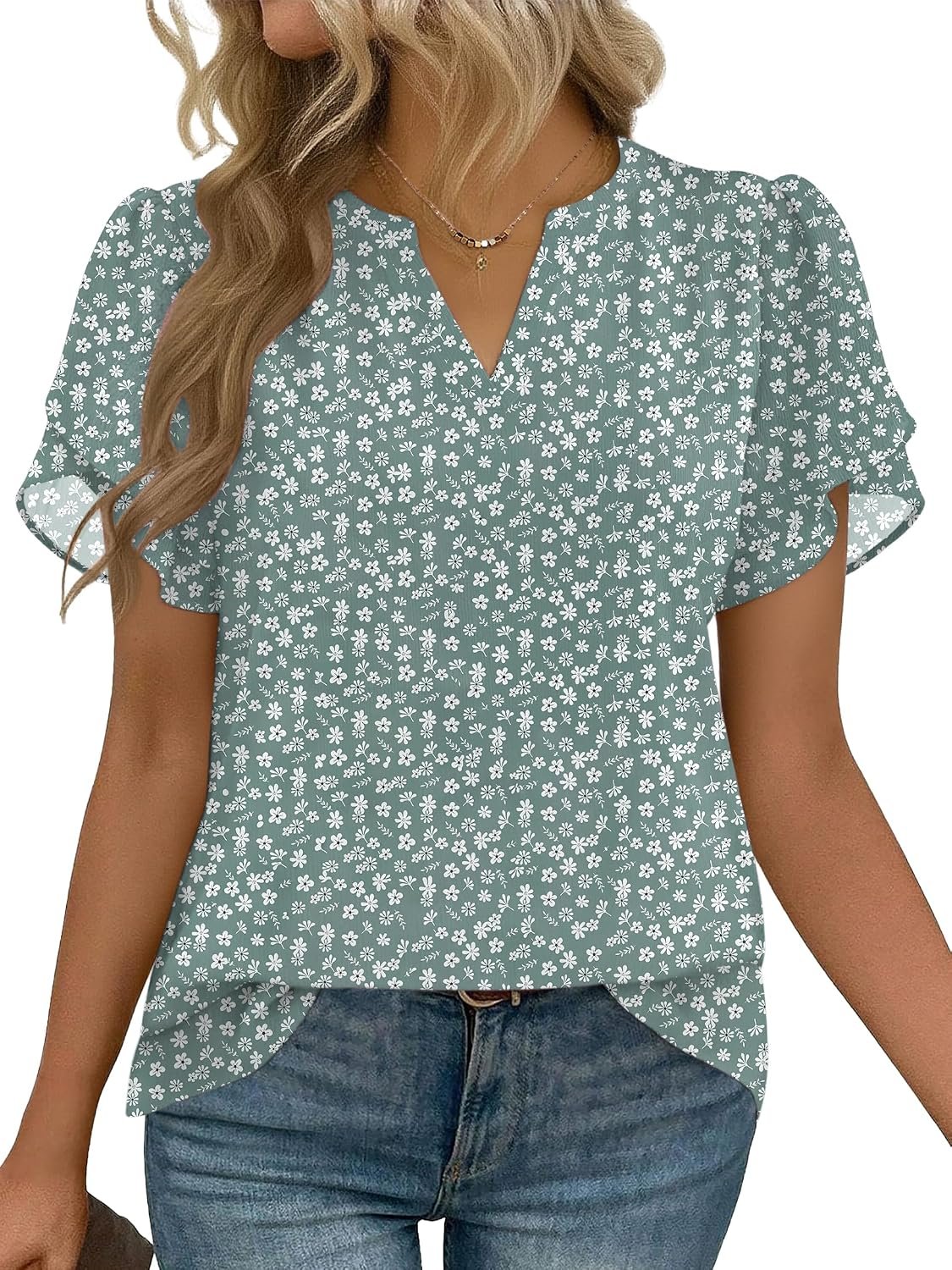 Zeagoo Womens Dressy Casual Shirts Short Sleeve V Neck Work Blouse Business Casual Summer Chiffon Tops