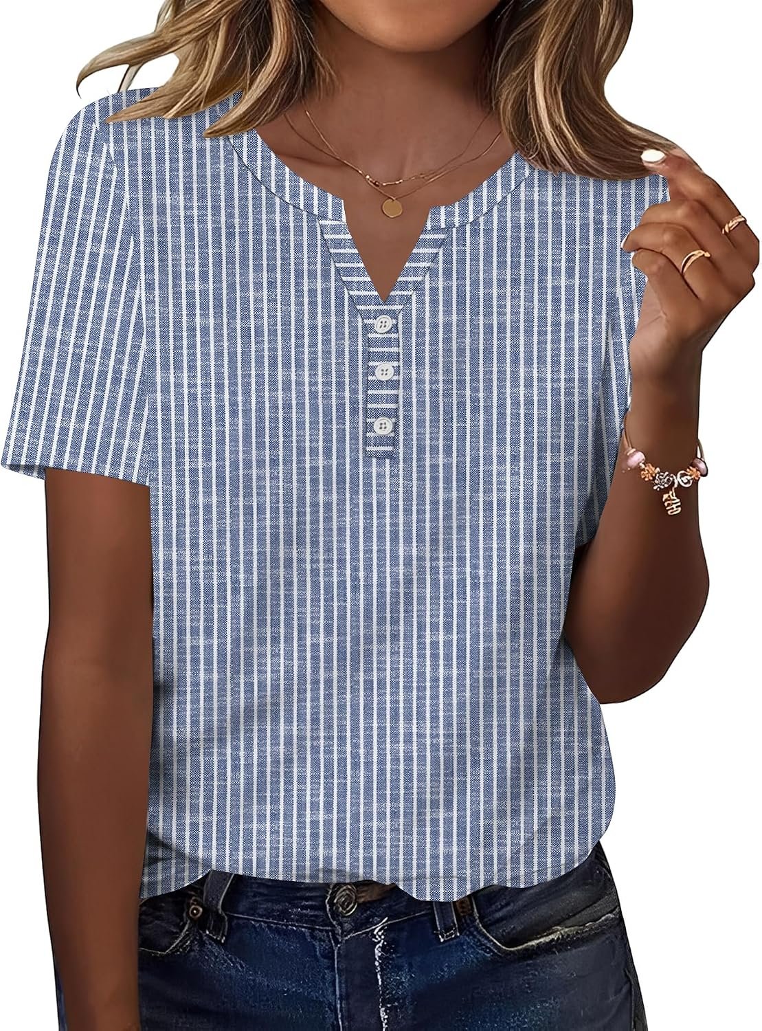 TCOT Women’s Tops Dressy Casual Summer Blouses Short Sleeve Button V Neck Spring Tee Shirts
