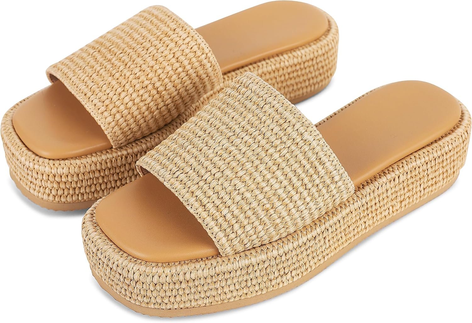 EQAUDES Platform Sandals Women Slip on Espadrille Wedges Slides Bohemia Sandals Flatform Open Toe Beach Sandals