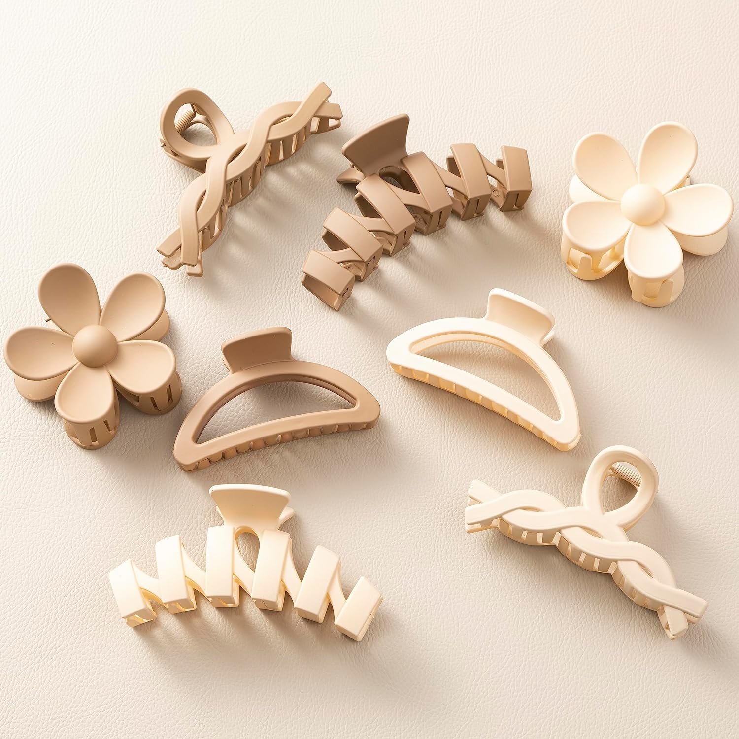 8PCS Hair Clips for Women, Flower Claw Clips for Thick Hair | Hair Claw Clips, Strong Hold Jaw clips, Non-Slip Hair Accessories with Multi-Styles, Neutral Colors, Ideal for Girls