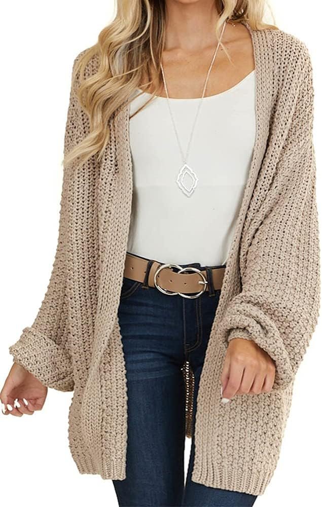 Maroway Womens Oversized Long Cardigan Open Front Knit Sweater | Long Sleeve, Solid Color, Chunky Knit,Casual Outerwear,Fall Winter Layering