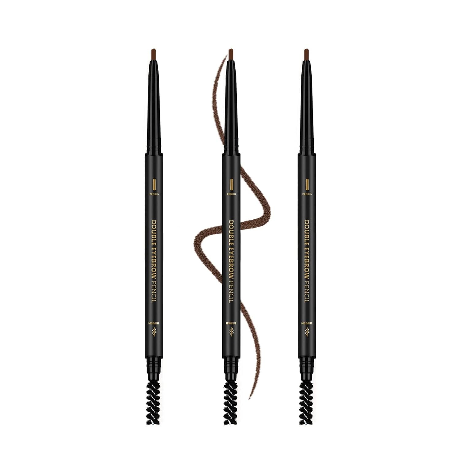 3Pcs Waterproof Eyebrow Pencil Dark Brown, Premium Eye Brow Pencil Brn with Spoolie Brush, Longwearing for Perfect Brows, Professional, Precision, Defines, Double-ended Eyebrow Pen for Women, O’CHEAL