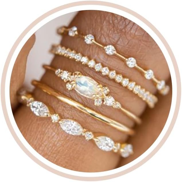 Honsny Stackable Gold Rings for Women Non Tarnish Engagement Wedding Bands | 18K Gold Plated, Cubic Zirconia Stacking Rings, Thumb Ring Set, Thin Eternity Promise Wedding Bands, Size 6 7 8 9 10 11
