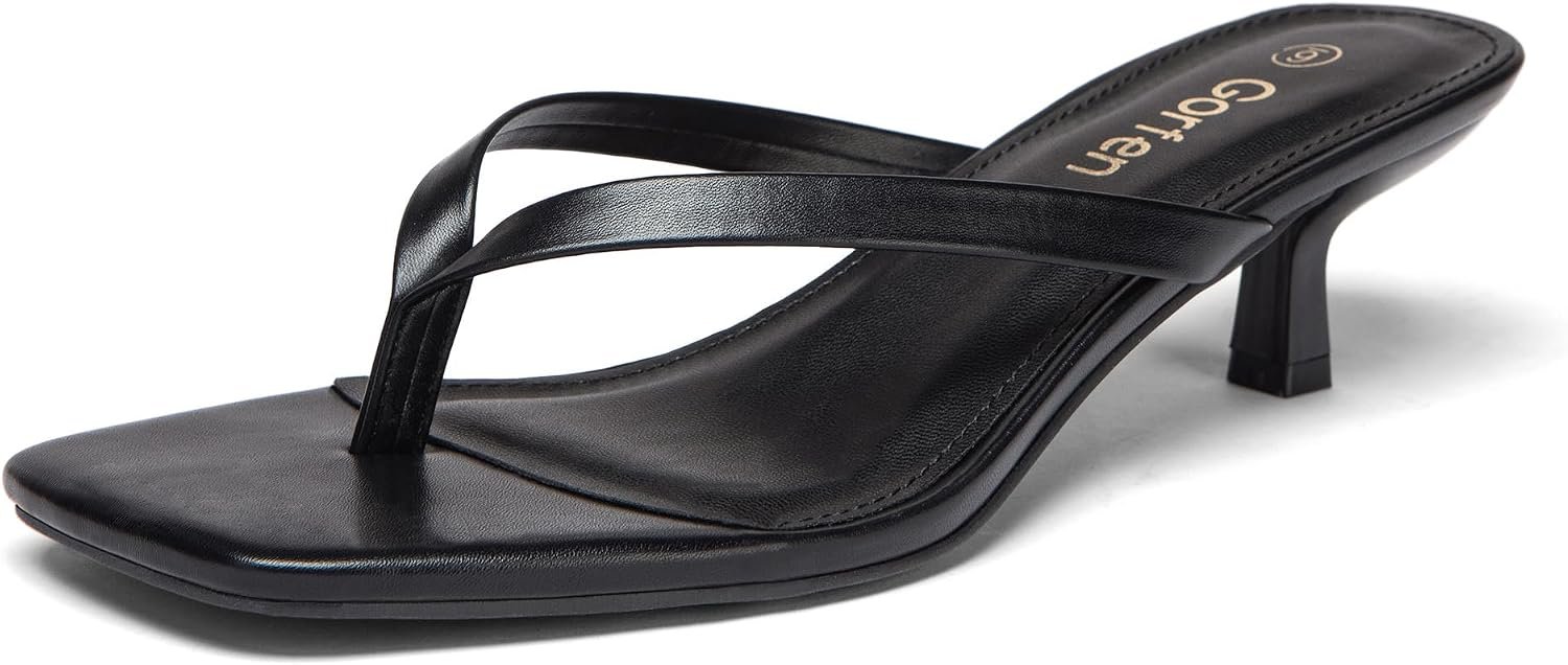 Women’s Kitten Heel Sandals Square Toe Slip on Flip Flop Heels 2 Inch Thong Sandals Party Dress Heeled Sandals