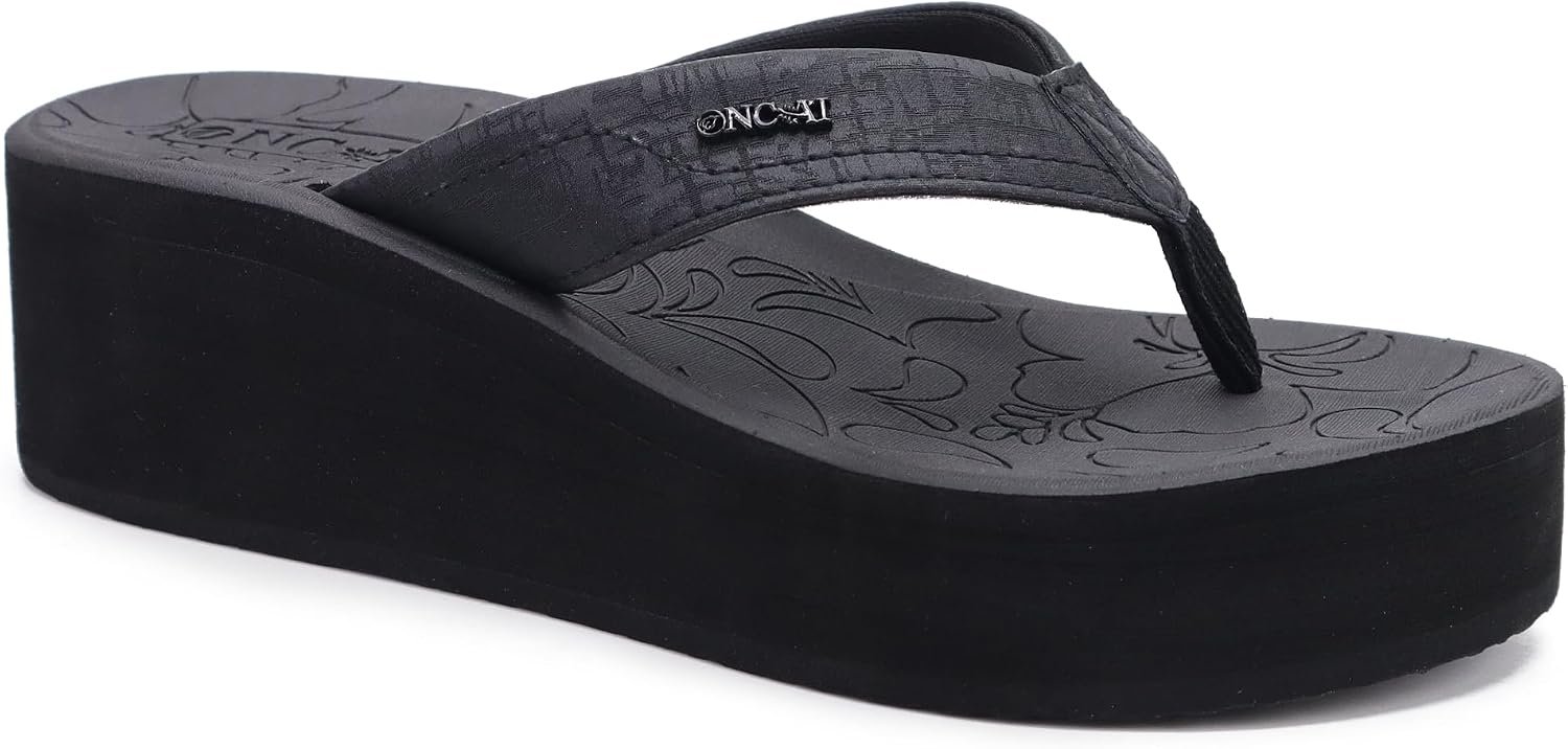 ONCAI Women’s Platform Wedge Flip Flops Trendy Dressy Womans Summer Flatform Chunky Heel Sandals with Comfortable Walking Outdoor Rubber Soles (US Size 5-11)
