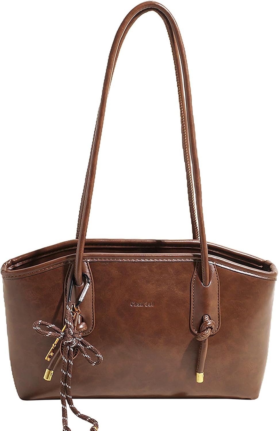 Shoulder Bag for Women Brown Purse Vintage Leather Shoulder Handbag Trendy Everyday Purse with Pendant