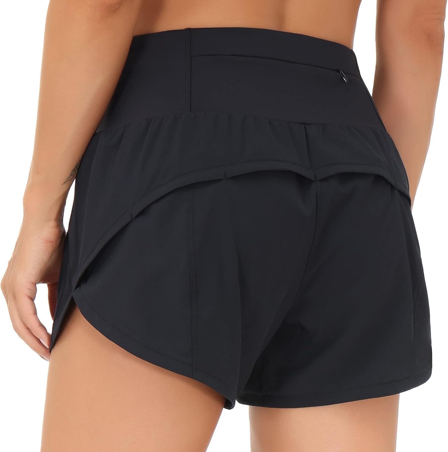 THE GYM PEOPLE Women’s High Waisted Running Shorts Quick Dry Workout Shorts | High Waist, Slim Fitted, Built-in Mesh Lined, Back Zipper Pockets, Lightweight, Breathable, Side Slit