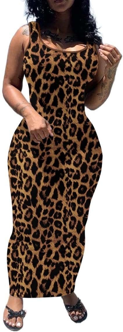 PINSV Women’s Sexy Bodycon Tank Dress Basic Sleeveless Long Maxi Dresses Party Club Beach Sundresses