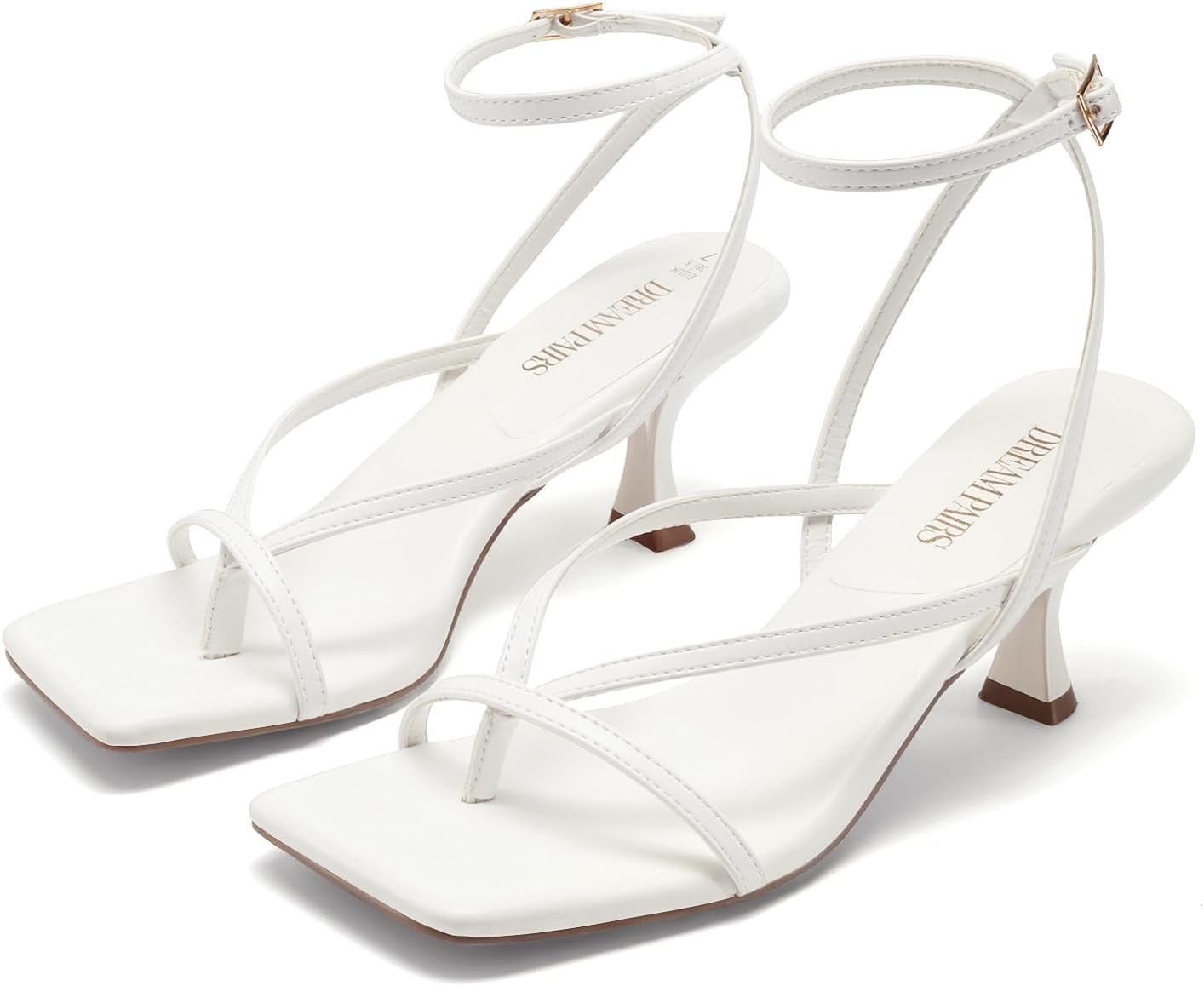 DREAM PAIRS Women’s Dressy Thong Kitten Heel Sandals | Strappy Square Open Toe Heels with Ankle Strap, Comfort Heeled Sandals for Wedding Guest, Party, Prom Occasions