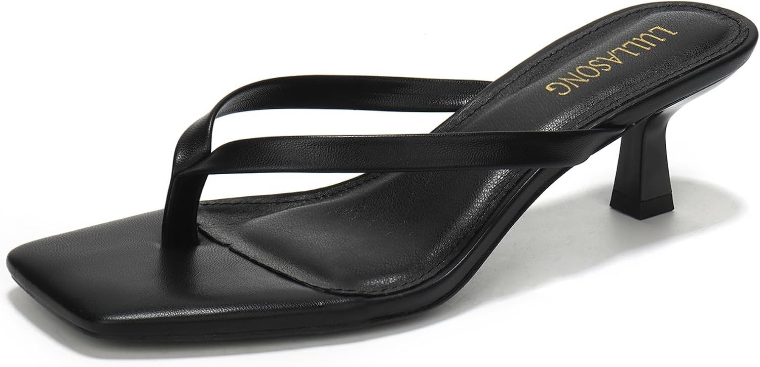 LULLASONG Women’s Kitten Heels Sandals Square Open Toe Flip Flop Heels 1.8-2 Inch Heeled Sandals for Women