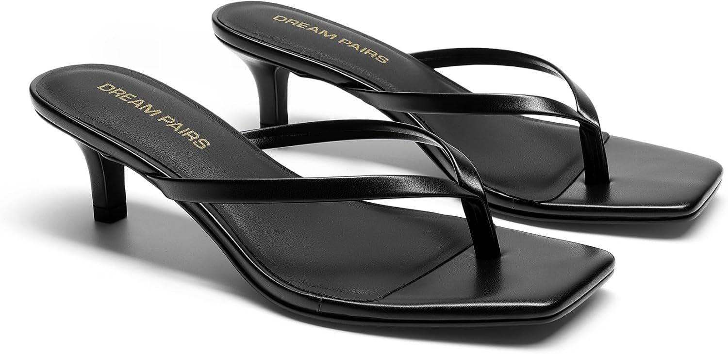 DREAM PAIRS Women’s Flip Flop Kitten Heel Sandal | low flip flop heels,square toe minimalist thong design,1.97 inch slip on casual summer mules,for summmer vacation
