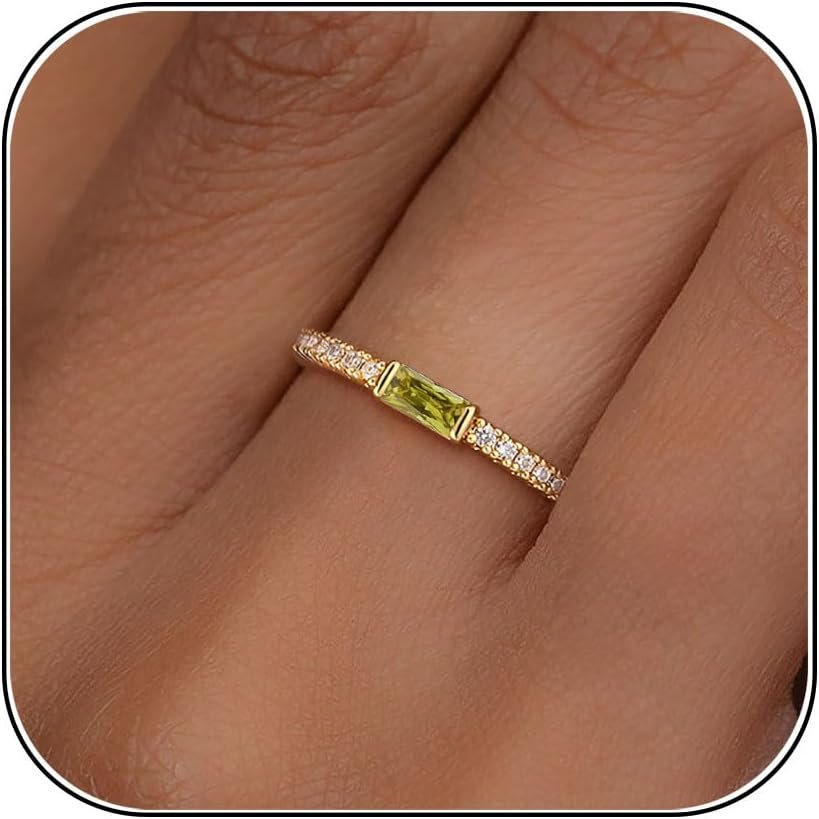 RLMOON Birthstone Gold Rings for Women 14K Gold Plated Stackable Ring | Non Tarnish Eternity Rings Dainty CZ Gemstone Engagement Rings Wedding Band Jewelry Gifts Size 4-10