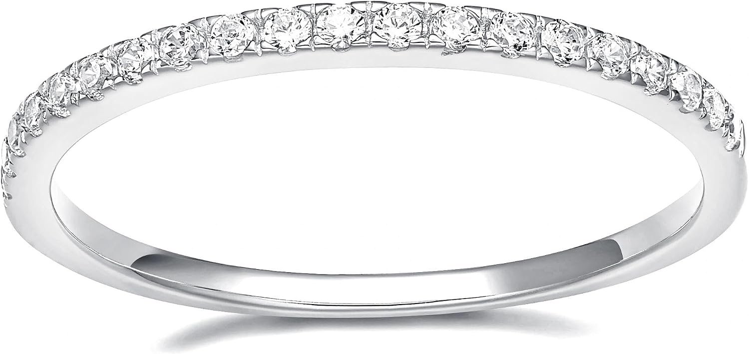 EAMTI 2mm Wedding Band Cubic Zirconia Half/Full Eternity Stackable Brass Engagement Ring Size 3-13