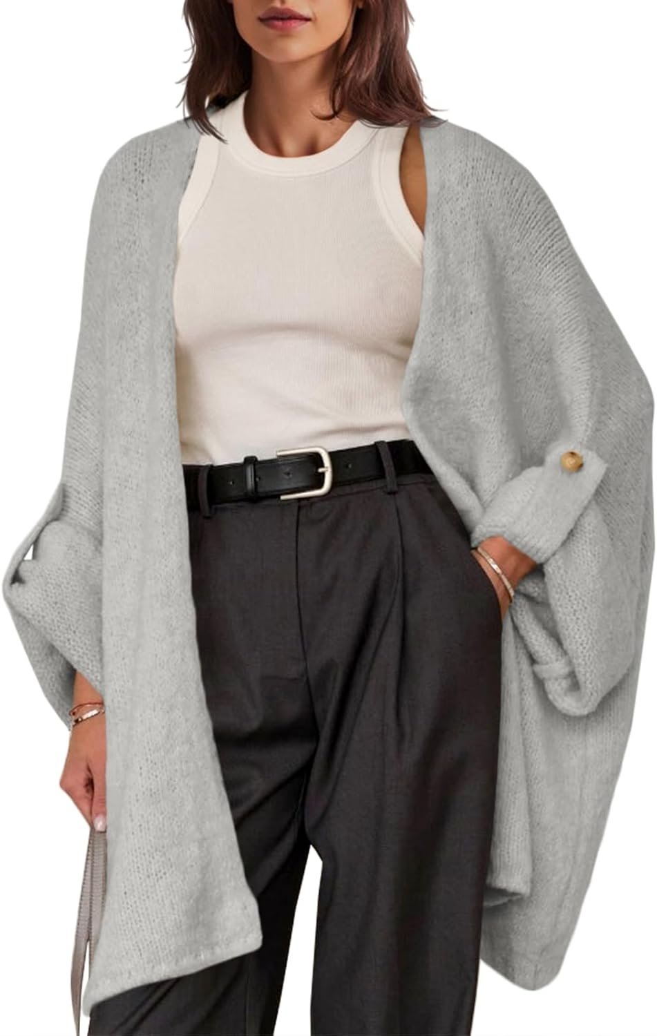 Saodimallsu Womens Oversized Long Cardigan Sweaters Casual Fall Trendy Coat | Cute ,Open Front,Batwing,2026 Chunky Knit Button Design Slouchy,Cozy Loose Fit Knee Length Winter Daily Wears