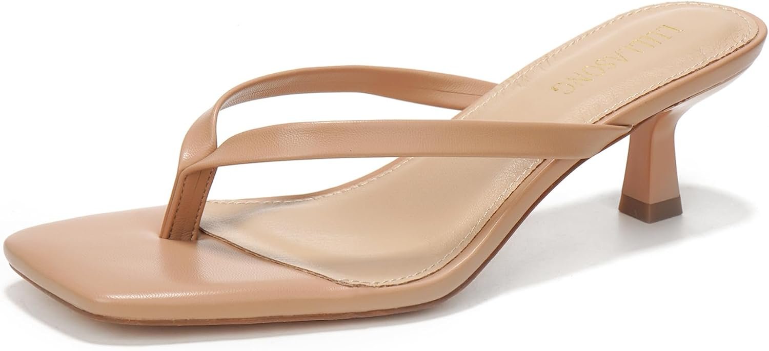 LULLASONG Women’s Kitten Heels Sandals Square Open Toe Flip Flop Heels 1.8-2 Inch Heeled Sandals for Women
