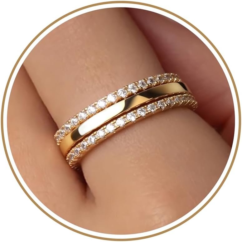Purplepig Stackable Rings Non Tarnish, Two Tone CZ Eternity Band Set | 14K Gold & 925 Sterling Silver Plated, Waterproof, Wedding/Engagement/Promise Rings, Smart Ring Stackable Bands, Size 4-11