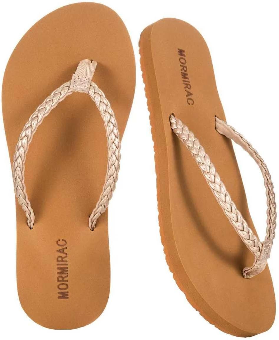 Womens Slim Braided Flip Flops Beach Thong Sandals | Comfortable Yoga Mat Sandals for Beach, Poolside, Dressy,Slip on & Summer Casual Wear