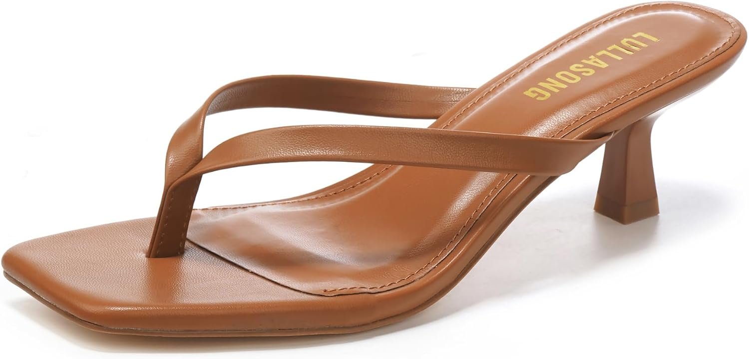 LULLASONG Women’s Kitten Heels Sandals Square Open Toe Flip Flop Heels 1.8-2 Inch Heeled Sandals for Women