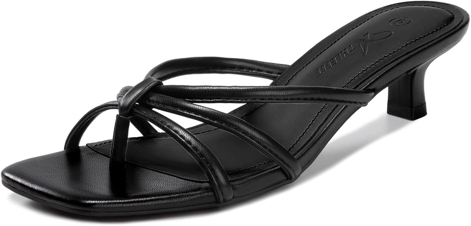 Athlefit Kitten Heels for Women Flip Flop Thong Heeled Sandals | 1.57 inch Low Heel, Square Toe, Easy Slip-On, 5mm Cushioned Insole, All Day Comfort for Summer, Wedding, Cocktail, Date Night
