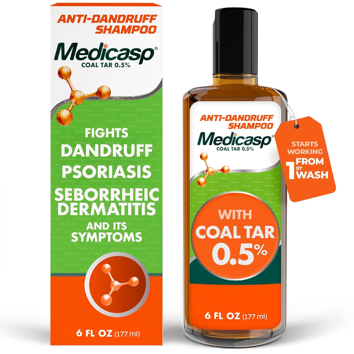 Medicasp Coal Tar Anti-Dandruff Shampoo, Flakes Shampoo, 6 fl oz | Alleviates Symptoms from 1st Wash, Treats Psoriasis, Seborrheic Dermatitis & Itchy Dry Scalp, Fights Root Cause of Dandruff