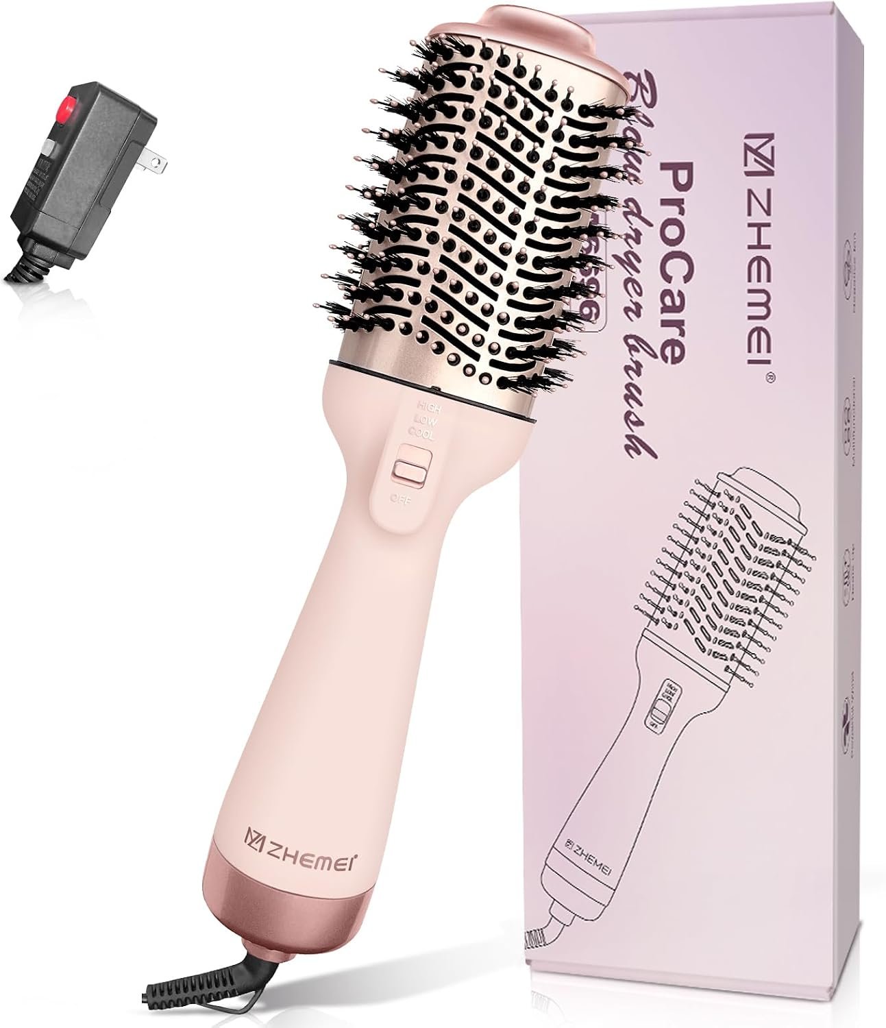 1300W Hair Dryer Brush, 4 in 1 Blow Dryer, Rosegold | Anti-frizz Ceramic Titanium Barrel with ALCI Safety Plug Professional Salon Hot Air Brush for All Hair Types