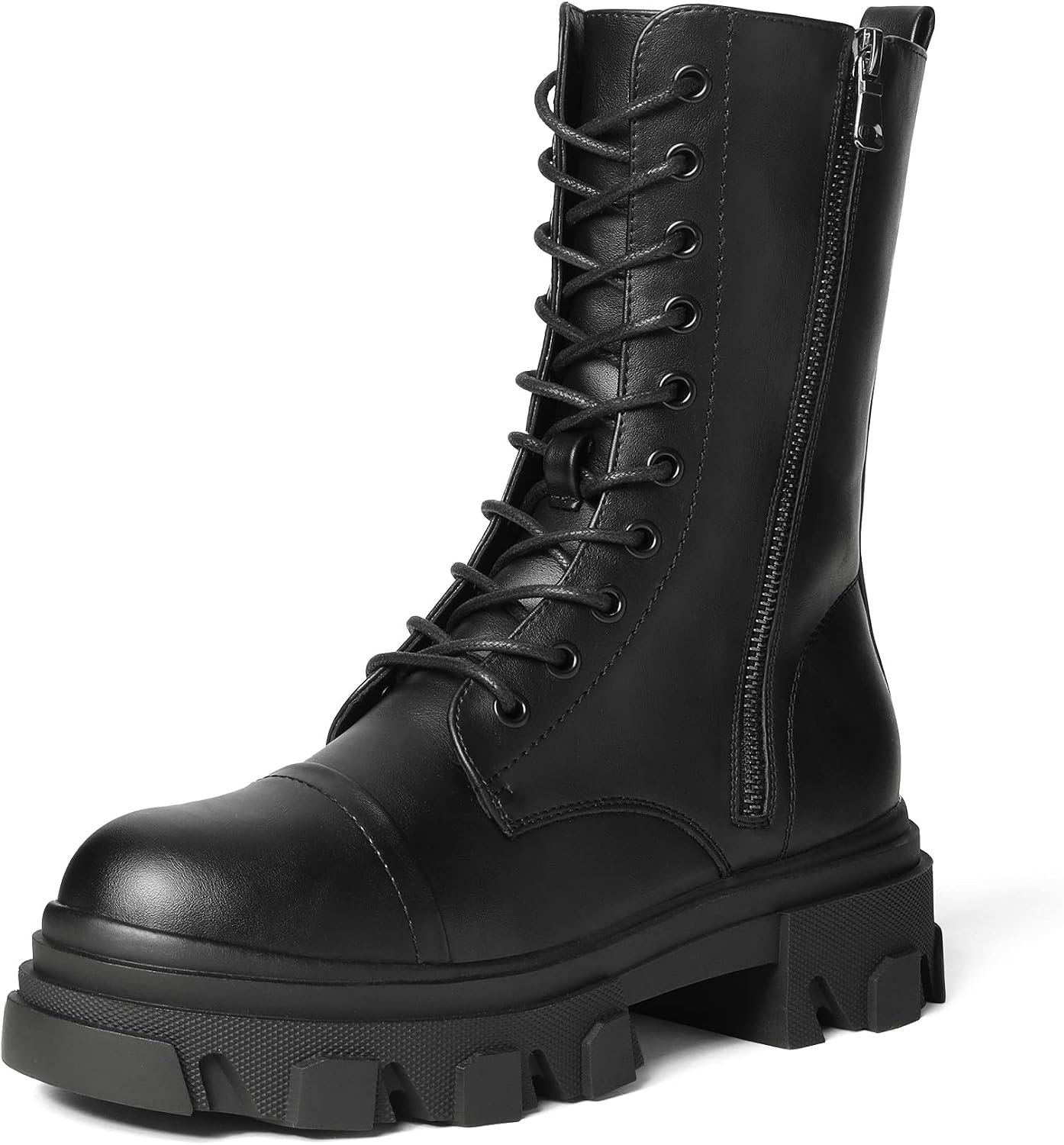 DREAM PAIRS Women’s Combat Boots Lace up Mid Calf Boots | Combat Platform Mid Calf Boots,Low Heel Chunky Lug Sole Riding Boots,Fashion Boots for Women