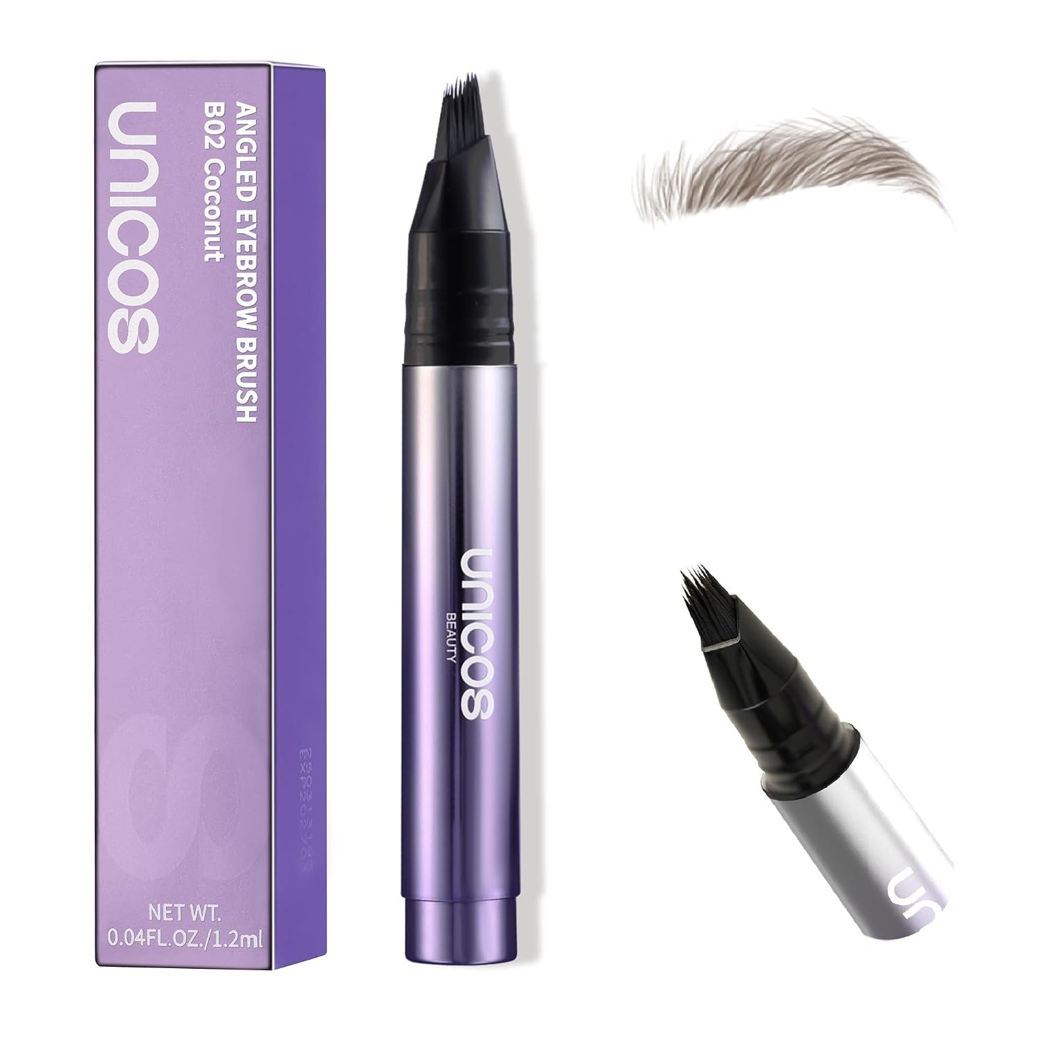 Unicos Eyebrow Pen, Angled Brow Brush, Eyebrow Pencils for Women, Natural Brow Pen, Hair-Like Strokes, 24hrs Long-Lasting, Waterproof, Smudge-Proof, Easy to Use, Multiple Uses, Coconut