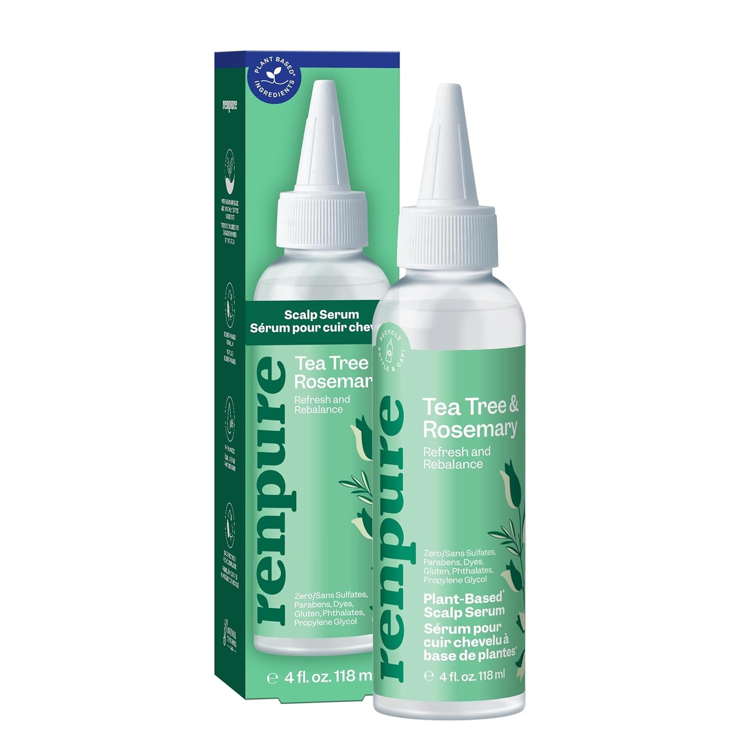 RENPURE Tea Tree & Rosemary Rebalancing In-Shower Scalp Serum 4oz | Plant-based* post-shampoo serum helps moisturize and soothe dry, itchy scalp before conditioning to keep it fresh for 72HR