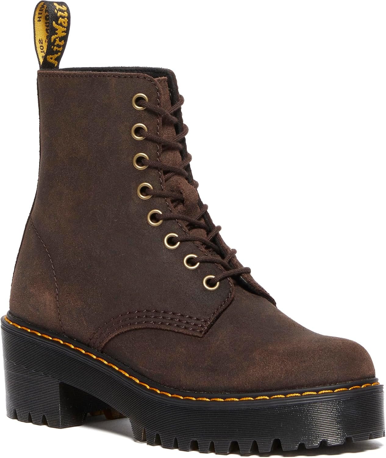 Dr. Martens Women’s Sanguine 8 Eye Lace Up Heeled Combat Boot