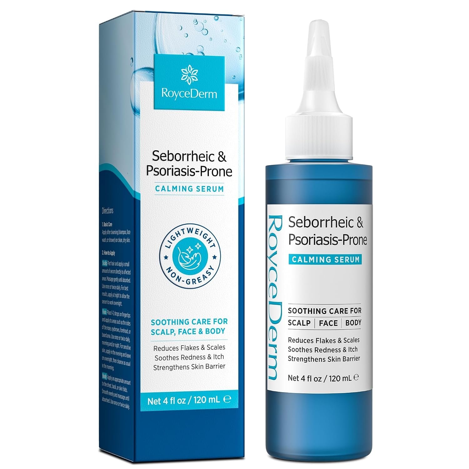 Roycederm Seborrheic & Psoriasis Calming Serum: Clinically Inspired Care for Itch, Dryness, Redness & Flaking – Seborrheic Dermatitis & Psoriasis Scalp Treatment Suitable for Scalp, Face & Body