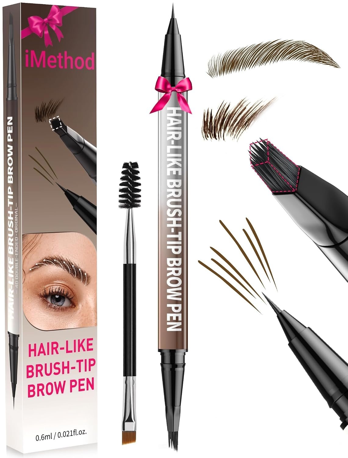 iMethod Eyebrow Pen – Eyebrow Pencil,2-in-1 Eyeliner Dual-Ended Brush-Tip Microblading 4d Eyebrow Pencils for women,Long Lasting Waterproof Hair-Like Brow Pencil,with Eyebrow Brush,DarkBrown