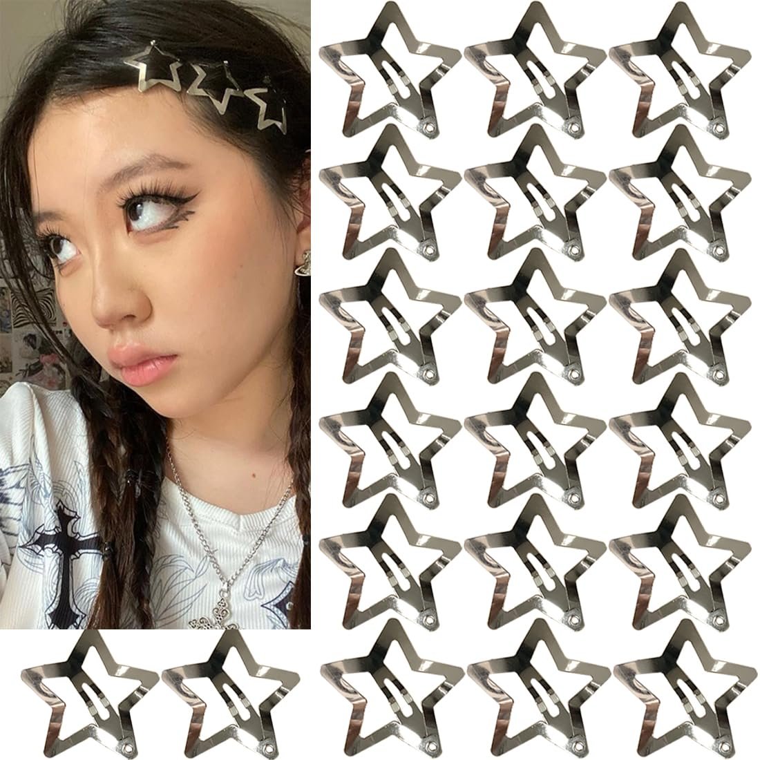 20 PCS 1.22″ Star Hair Accessories – Non-Slip Metal Snap Clips and Barrettes for Girls & Women, Y2K Style