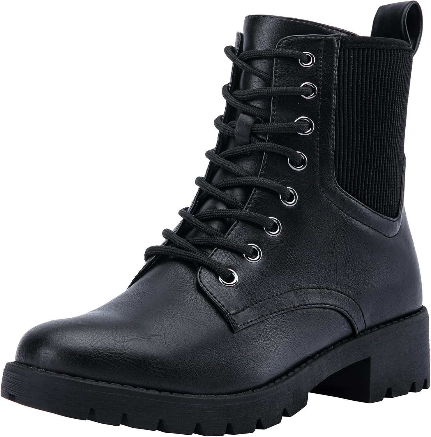 Women’s Lace Up Combat Ankle Boots with Zipper and Lug Sole | Comfortable chunky low heel short booties, memory foam cushioning, round toe for casual workdays, city walks, fall outfits