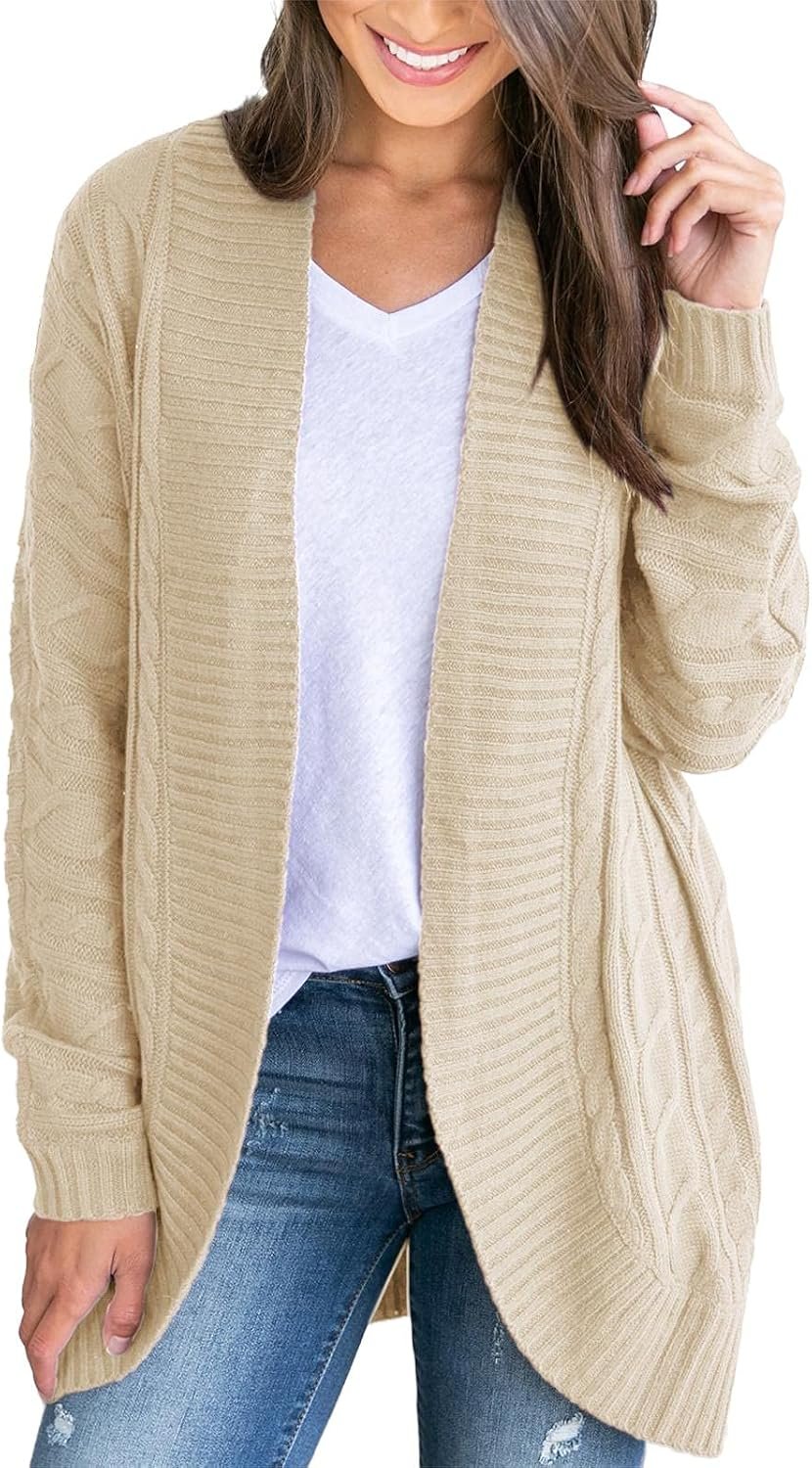 Saodimallsu Womens Loose Open Front Cardigan Long Sleeve Casual Lightweight Soft Knit Sweaters Coat with Pockets