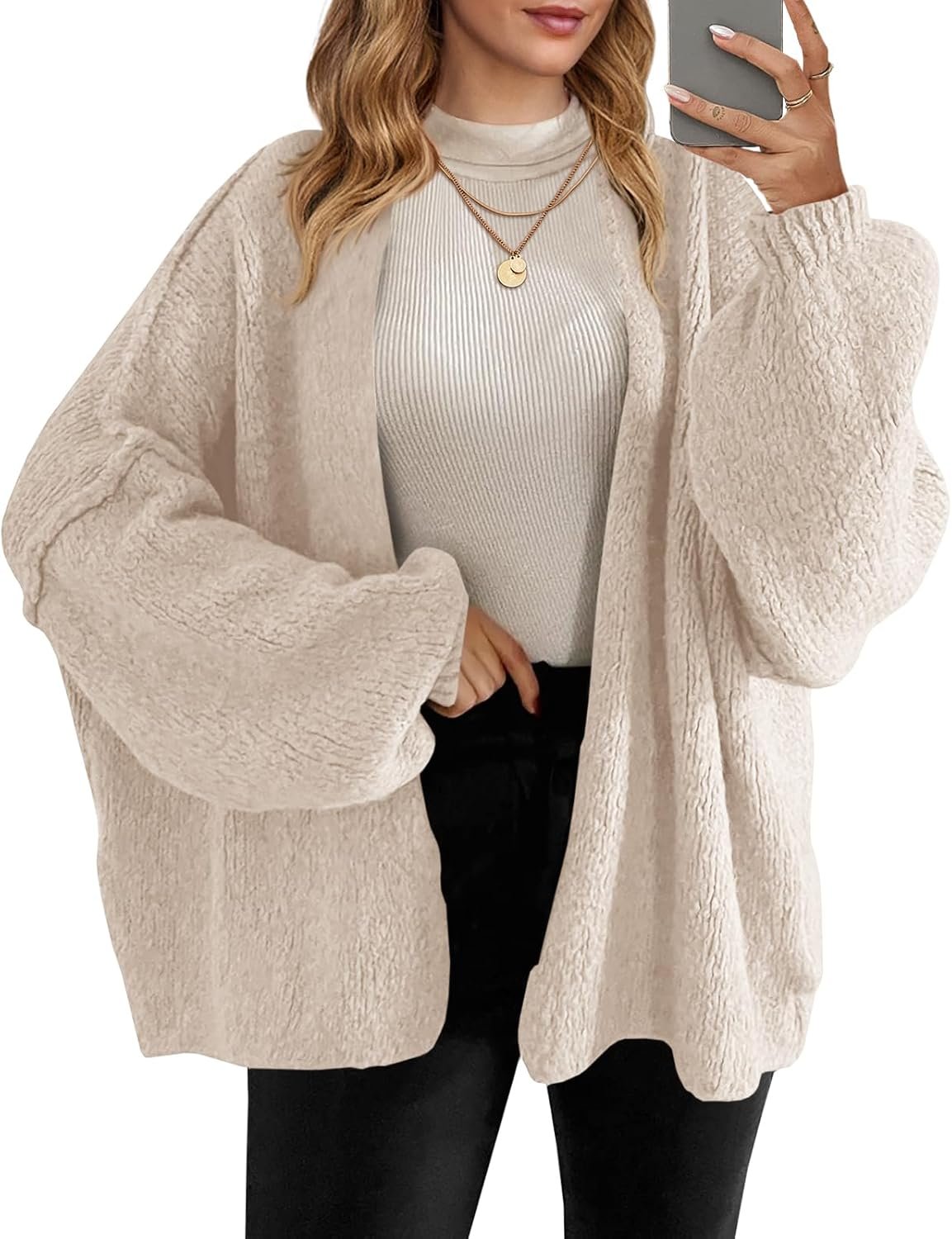 Saodimallsu Womens Oversized Open Front Cardigan Sweaters | Chunky Knit, Casual, Long Lantern Sleeve, Fall Sweater Coats，winter coat