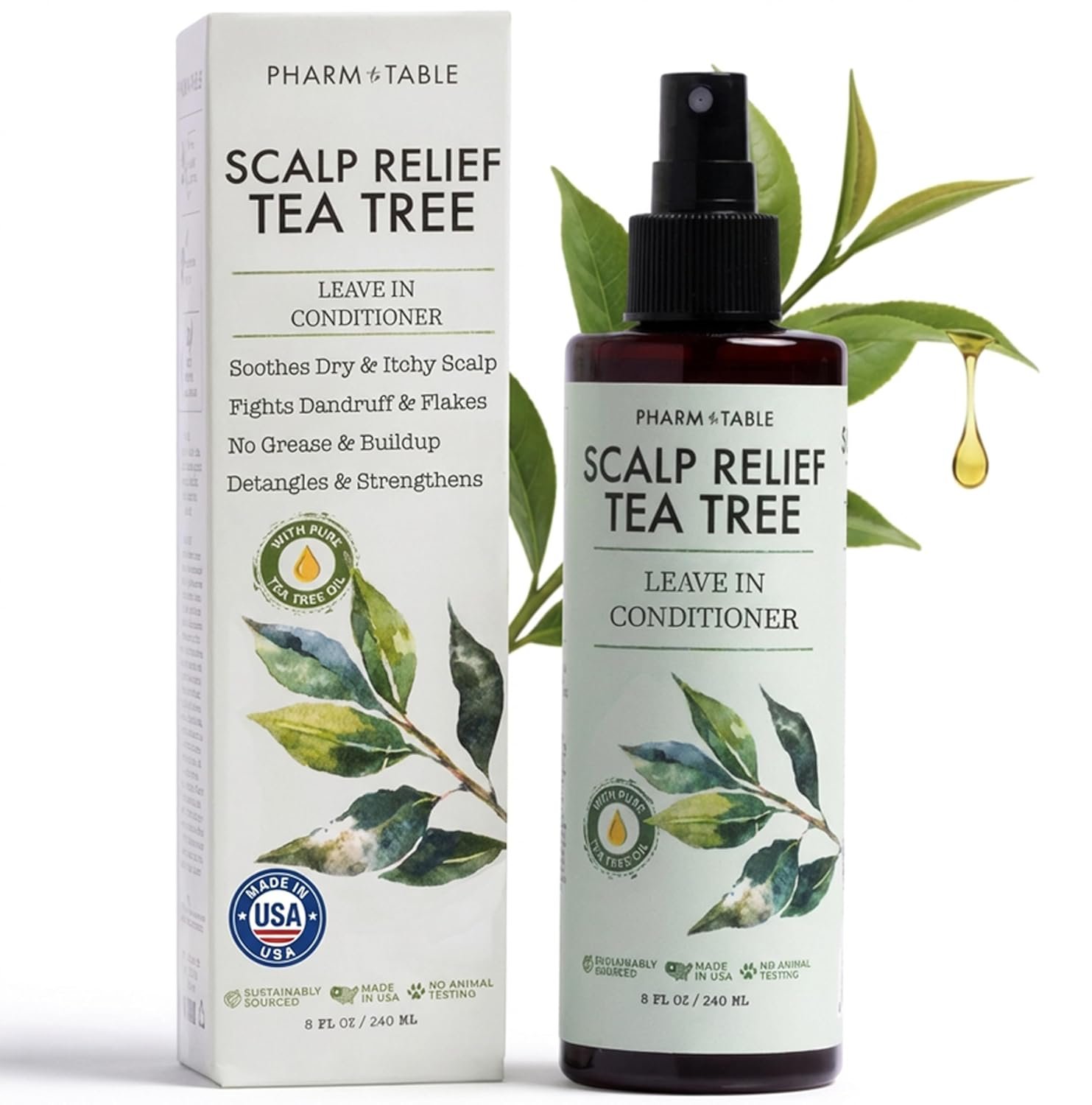 Leave In Conditioner Spray – Tea Tree Scalp Treatment | Anti-Dandruff and Dry & Itchy Scalp, Hydrating & Medicated Formula for Psoriasis and Scalp Care – Detangles & Nourishes Hair.