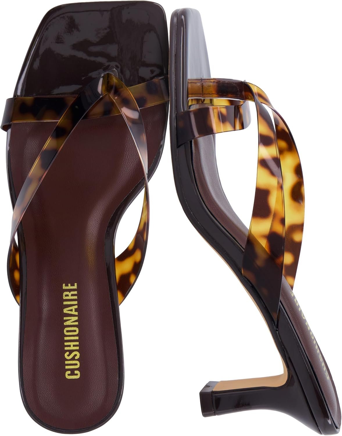 CUSHIONAIRE Shana Clear Jelly Strap Heels for Women, Flared Kitten Heel Slide with Cushioned Footbed and Split Toe
