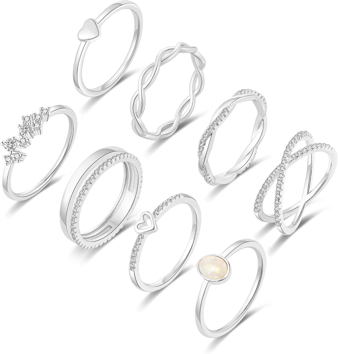 RLMOON 8PCS Gold Silver Rings for Women Non Tarnish Stackable Ring Set | 14K Gold Plated Dainty CZ Simulated Diamond Ring Eternity Wedding Band Gold Stacking Thumb Rings Size 4-12