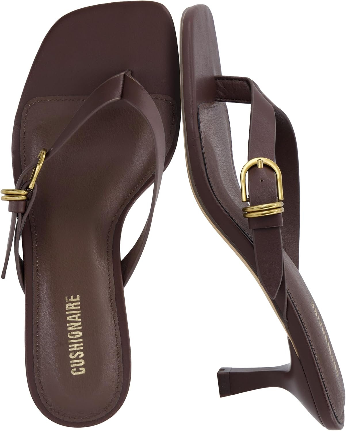 CUSHIONAIRE Marlin Low Kitten Heels for Women, Thong Style Dressy Heeled Womens Sandals with Adjustable Buckle Closure