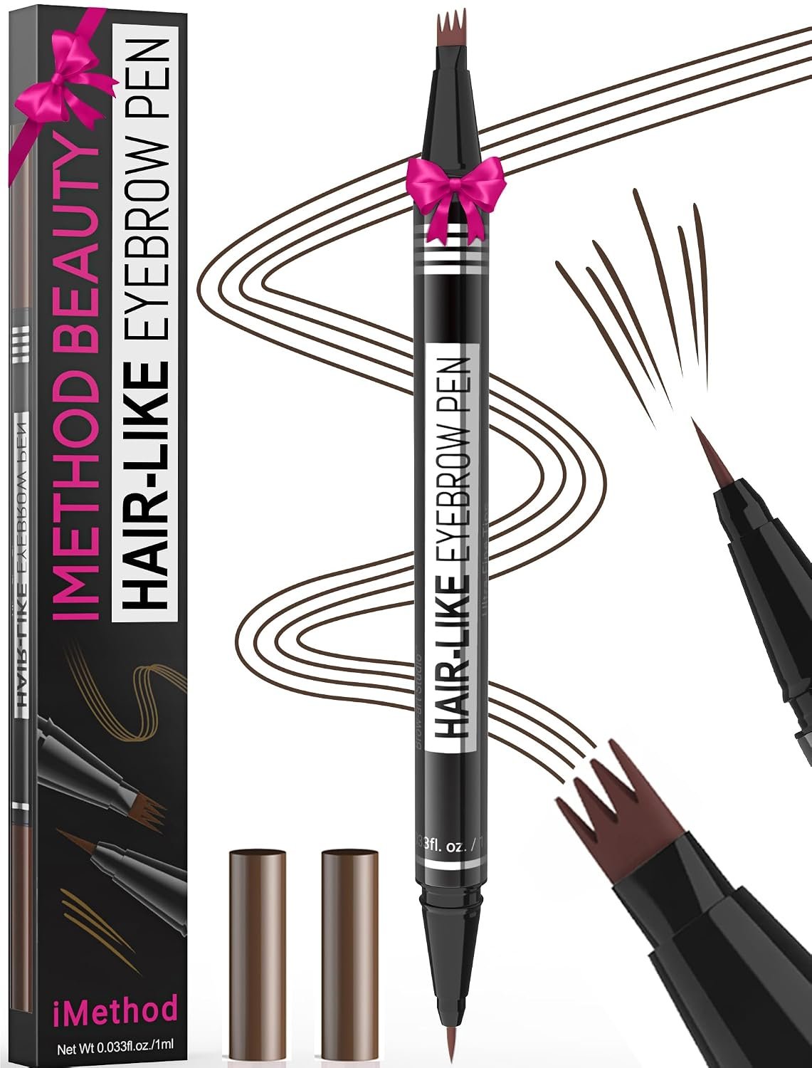 iMethod Microblading Eyebrow Pen – Eyebrow Pencil Magical 2-in-1 Dual-Ended Eye Brow Pencils for Women with 4-Fork-Tip & Precise Brush-Tip Create Natural Hair-Like Brows, Last All-Day, Dark Brown