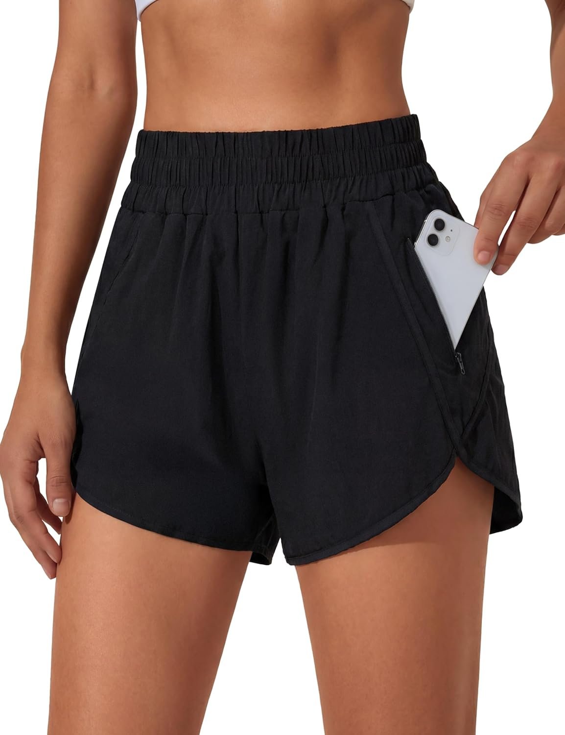 BMJL 2.5″ Running Shorts for Women High Waisted Quick Dry Short with Pocket | built-in liner,thick elastic waistband,split side,comfy fabric,zipper pocket,longer back,workout,athletic,curved back line