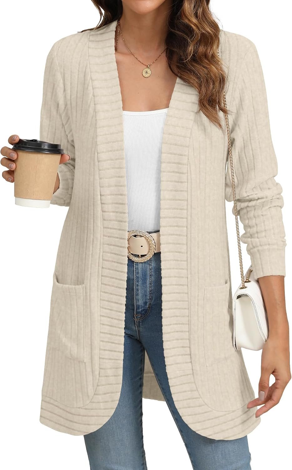 YSYOKOW Cardigan Sweaters for Women Long Sleeve Open Front with Pockets | Long Cardigans for Women Lightweight Soft Casual Dressy Loose Fit Cardigan Sweater with Pockets for Work and Office