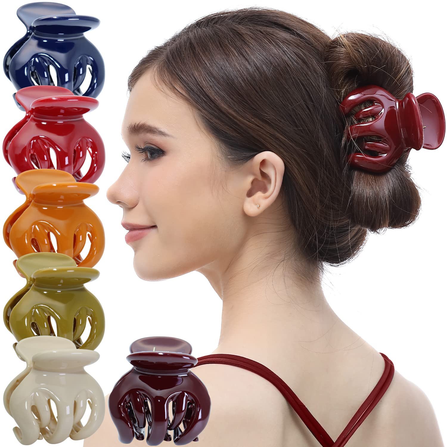 RC ROCHE 6 Pcs Octopus Hair Claw Clips for Thick Hair, Medium Classic | Octopus Hair Clip, Pumpkin Shape, Wide Jaw, Messy Buns, French Updos, Half-Up Styles, Thick Curly and Wavy Hair