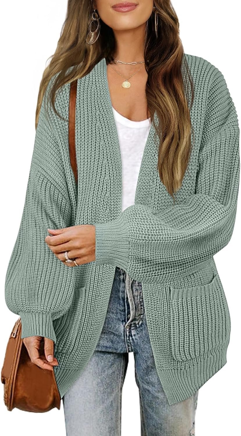 MEROKEETY Long Sleeve Oversized Cardigan Sweaters for Women | Fall Winter Sweaters, Open Front, Chunky Knit, 2026 Casual Work Outerwear with Pockets