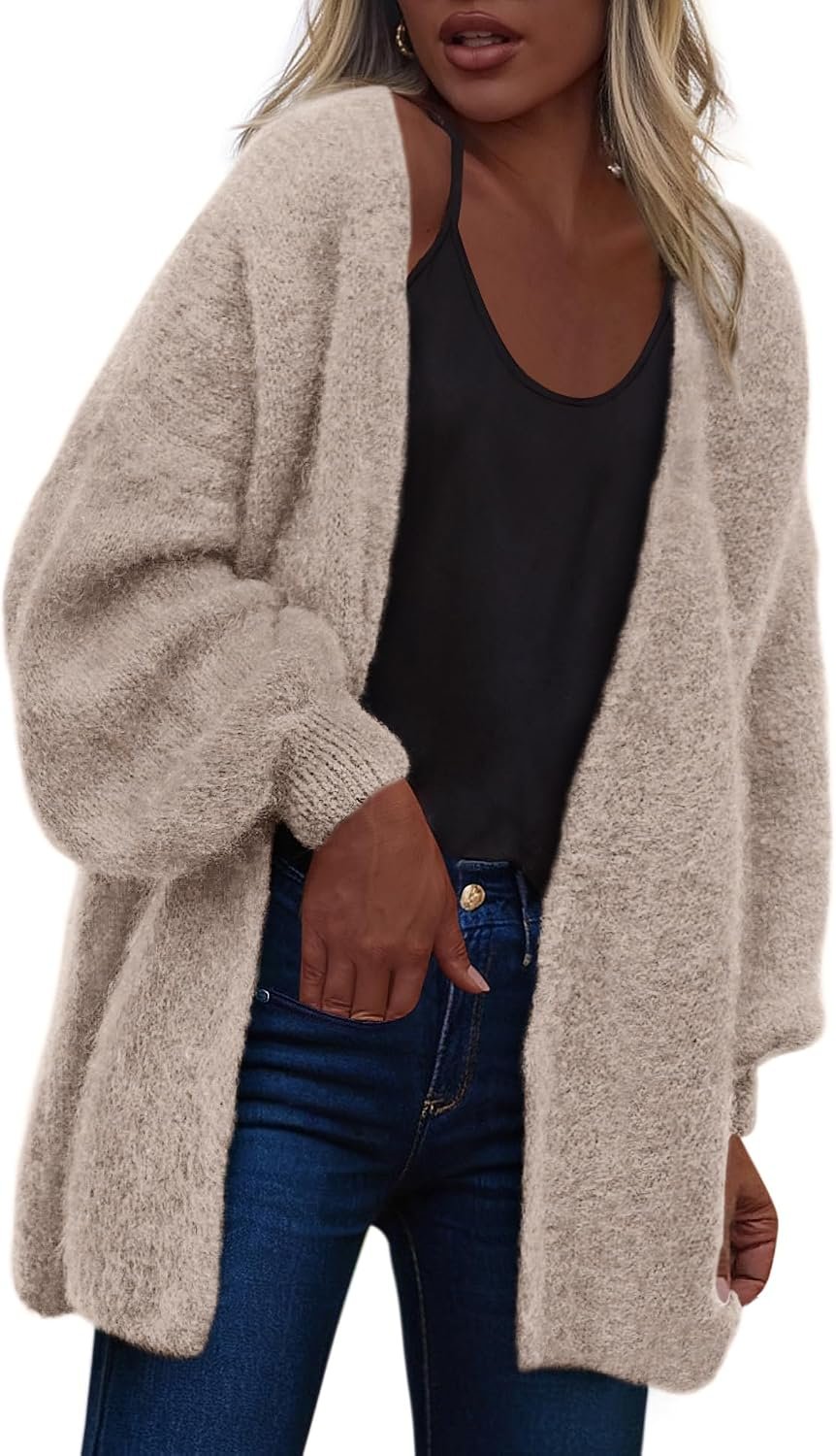 dowerme Women Open Front Slouchy Cozy Chunky Knit Cardigans | Fall Fashion Long Sleeve Drop Shoulder Soft Oversized Sweaters,Cute Long Cardigan Winter Clothing,Spring Trendy Outerwear