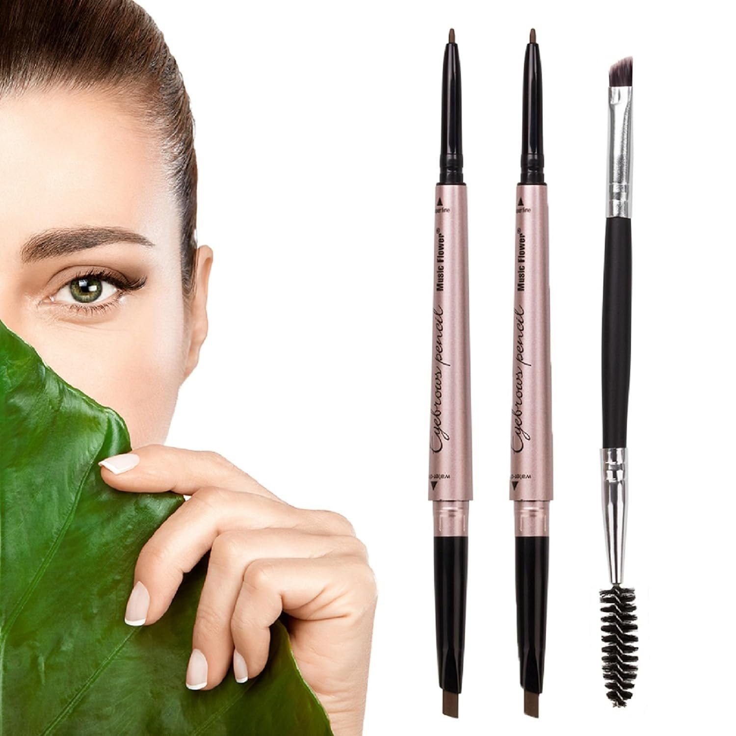 HeyBeauty 2 Pack Eyebrow Pencil with Dual Ends – Light Brown | With 2-in-1 Eyebrow Brush, Waterproof Brow Pencil for Women Makeup, Precise, Long-Lasting, Professional Brow Enhancing Kit